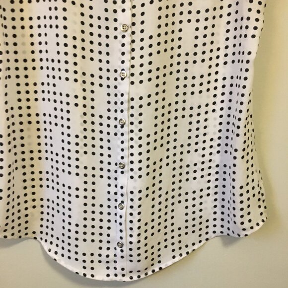 Domino Black White Polka Dot Tulip Cap Sleeve Button Up Shirt - Picture 8 of 15